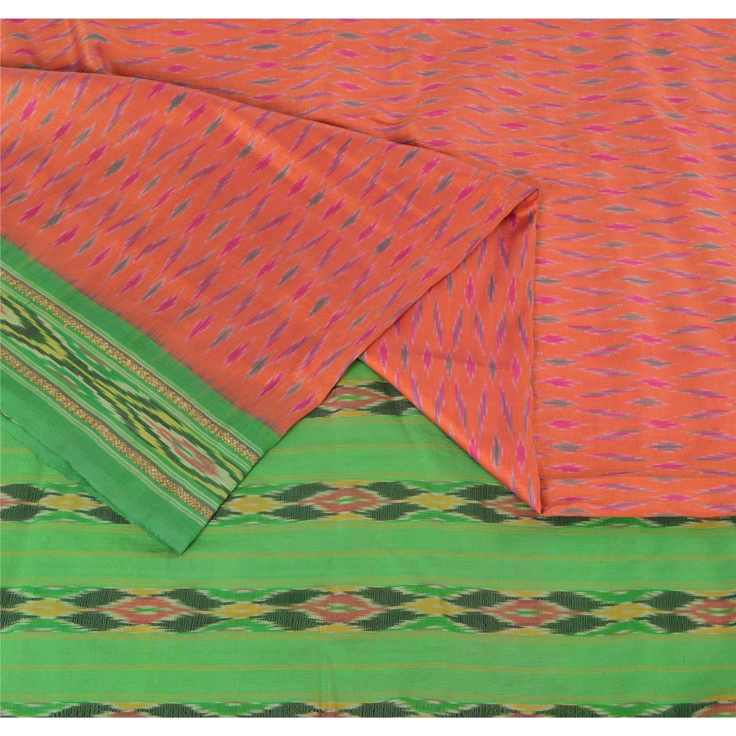 Sanskriti Vintage Saree Pochampally Hand Woven Ikat Pure Silk Sari 5yd Sustainable Fabric