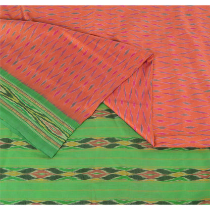 Sanskriti Vintage Saree Pochampally Hand Woven Ikat Pure Silk Sari 5yd Sustainable Fabric