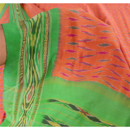 Sanskriti Vintage Saree Pochampally Hand Woven Ikat Pure Silk Sari 5yd Sustainable Fabric