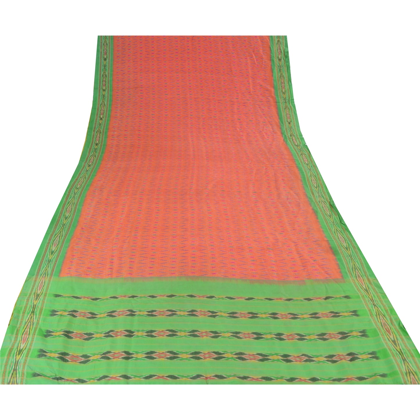 Sanskriti Vintage Saree Pochampally Hand Woven Ikat Pure Silk Sari 5yd Sustainable Fabric
