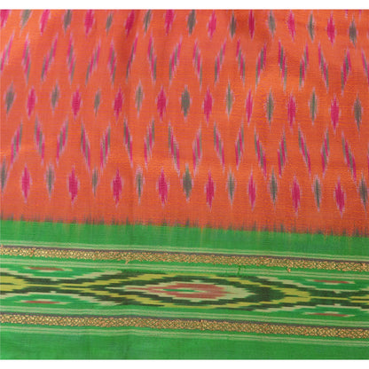 Sanskriti Vintage Saree Pochampally Hand Woven Ikat Pure Silk Sari 5yd Sustainable Fabric