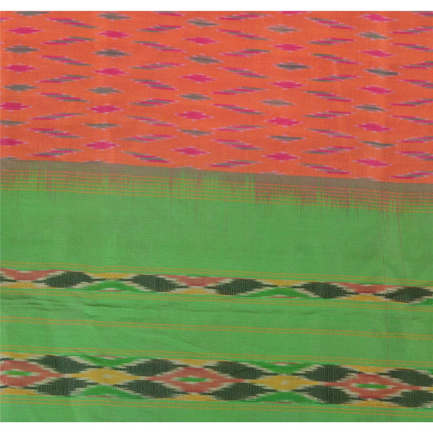 Sanskriti Vintage Saree Pochampally Hand Woven Ikat Pure Silk Sari 5yd Sustainable Fabric