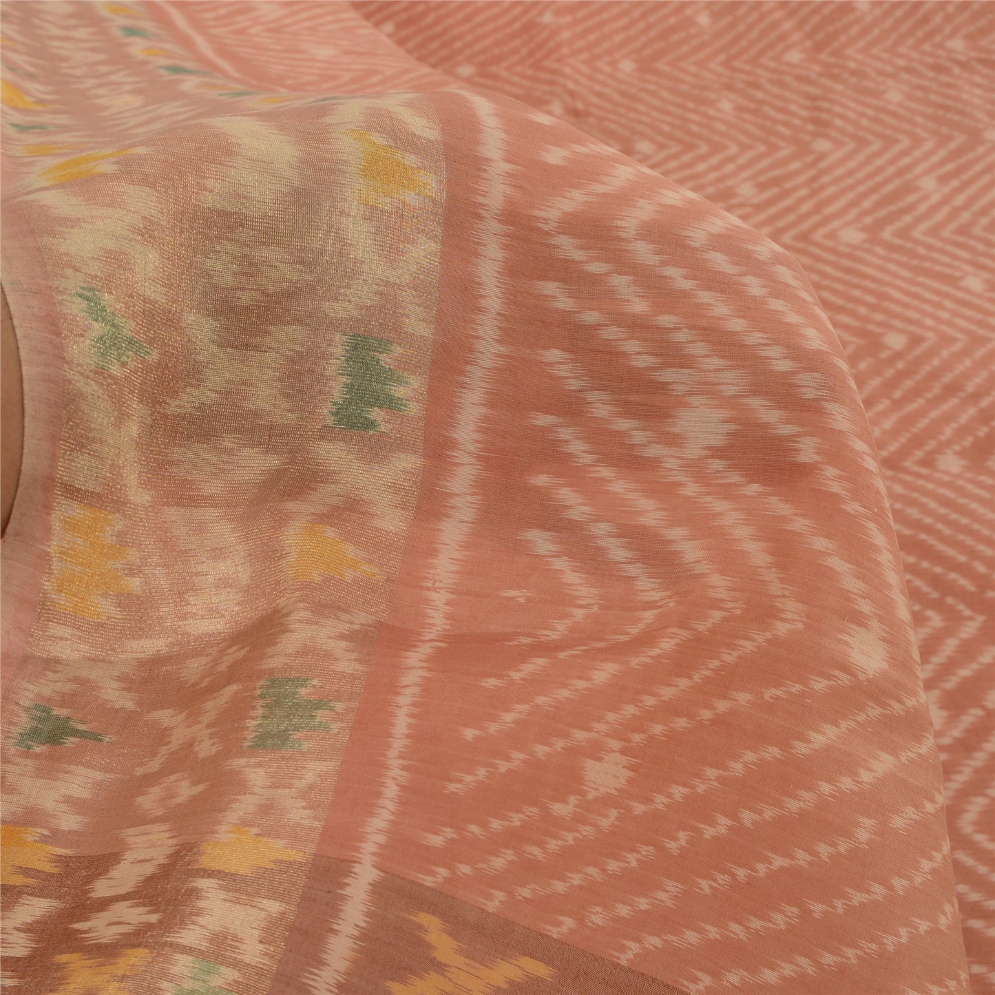 Sanskriti Vintage Saree Brown Sambhalpuri HandWoven Ikat Cotton Silk Sari Sustainable Fabric