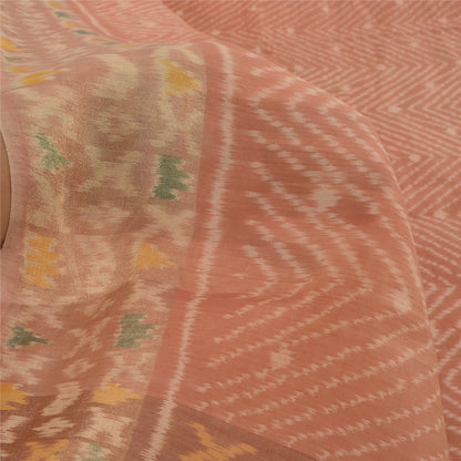 Sanskriti Vintage Saree Brown Sambhalpuri HandWoven Ikat Cotton Silk Sari Sustainable Fabric