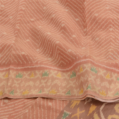 Sanskriti Vintage Saree Brown Sambhalpuri HandWoven Ikat Cotton Silk Sari Sustainable Fabric