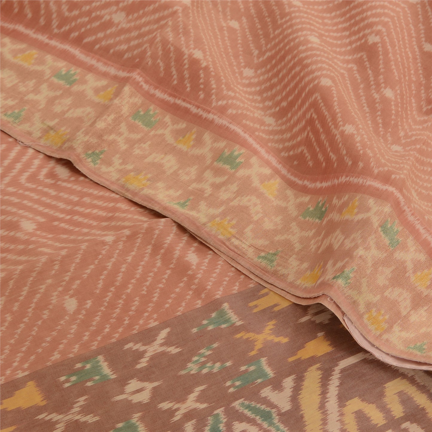 Sanskriti Vintage Saree Brown Sambhalpuri HandWoven Ikat Cotton Silk Sari Sustainable Fabric