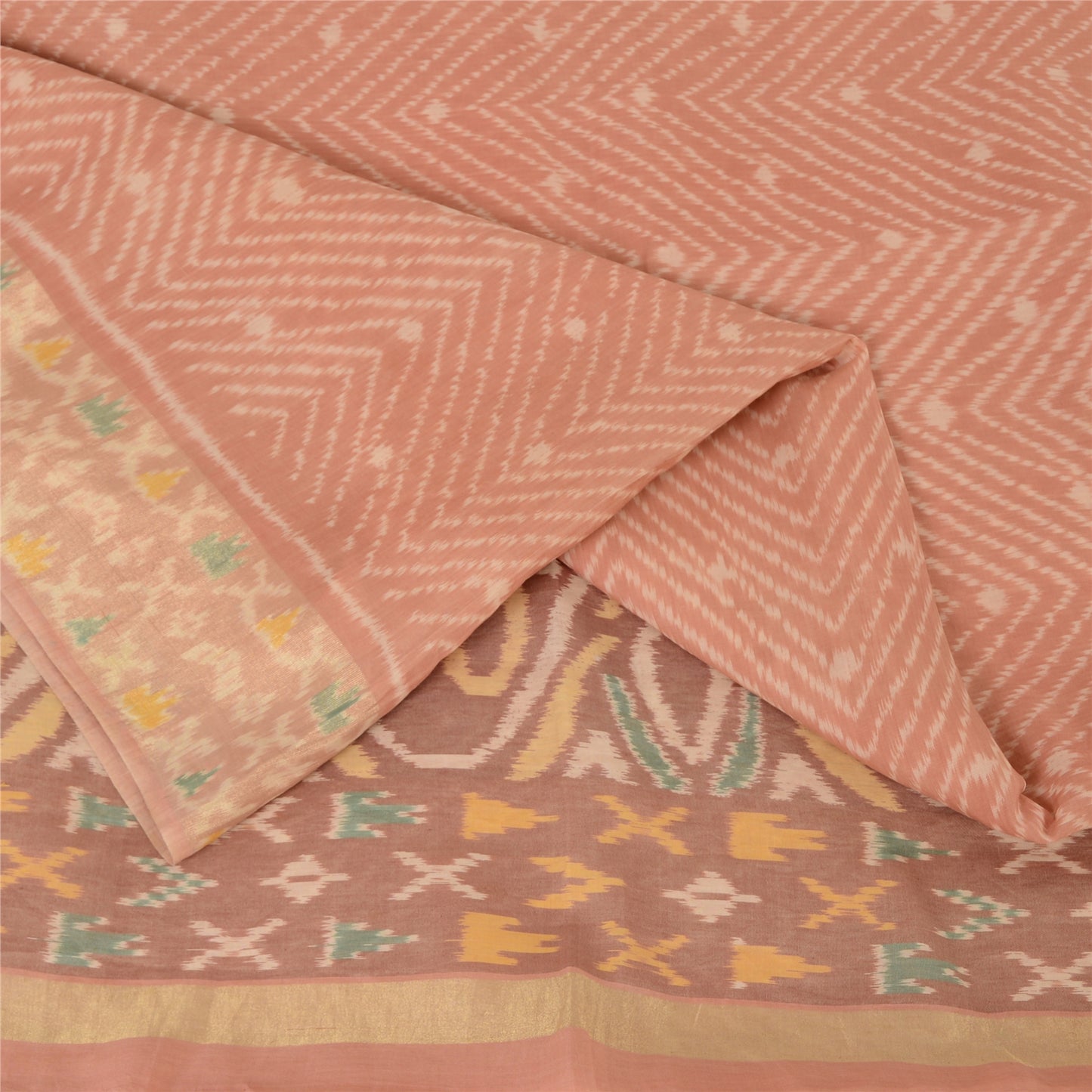 Sanskriti Vintage Saree Brown Sambhalpuri HandWoven Ikat Cotton Silk Sari Sustainable Fabric