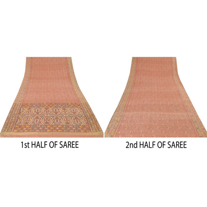 Sanskriti Vintage Saree Brown Sambhalpuri HandWoven Ikat Cotton Silk Sari Sustainable Fabric