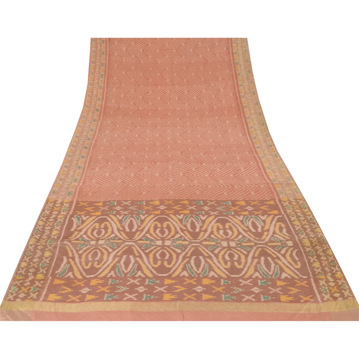 Sanskriti Vintage Saree Brown Sambhalpuri HandWoven Ikat Cotton Silk Sari Sustainable Fabric