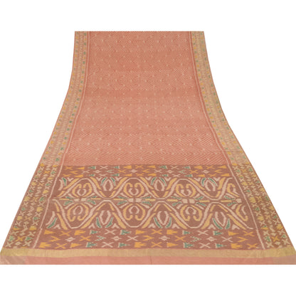 Sanskriti Vintage Saree Brown Sambhalpuri HandWoven Ikat Cotton Silk Sari Sustainable Fabric