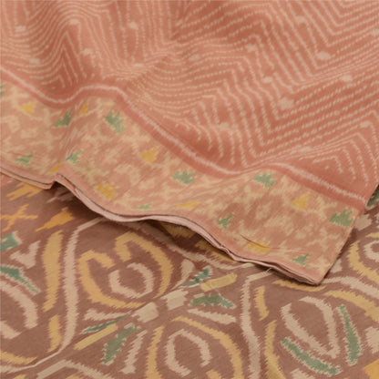 Sanskriti Vintage Saree Brown Sambhalpuri HandWoven Ikat Cotton Silk Sari Sustainable Fabric