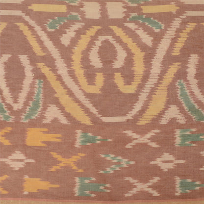 Sanskriti Vintage Saree Brown Sambhalpuri HandWoven Ikat Cotton Silk Sari Sustainable Fabric