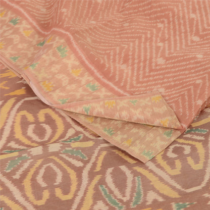 Sanskriti Vintage Saree Brown Sambhalpuri HandWoven Ikat Cotton Silk Sari Sustainable Fabric