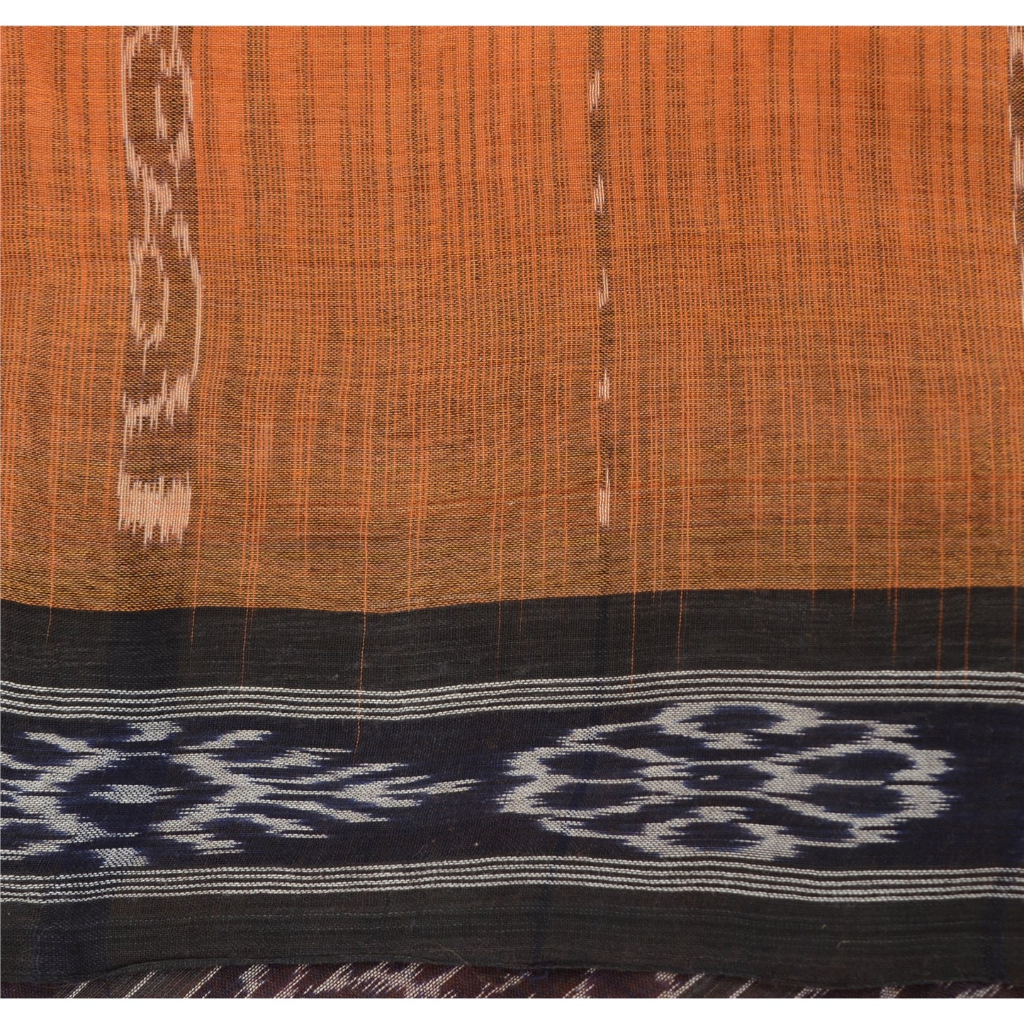 Sanskriti Vintage Saree Orange Odisha Hand Woven Ikat Pure Cotton Sari Sustainable Fabric