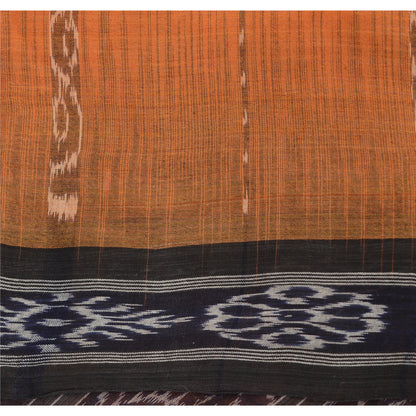 Sanskriti Vintage Saree Orange Odisha Hand Woven Ikat Pure Cotton Sari Sustainable Fabric