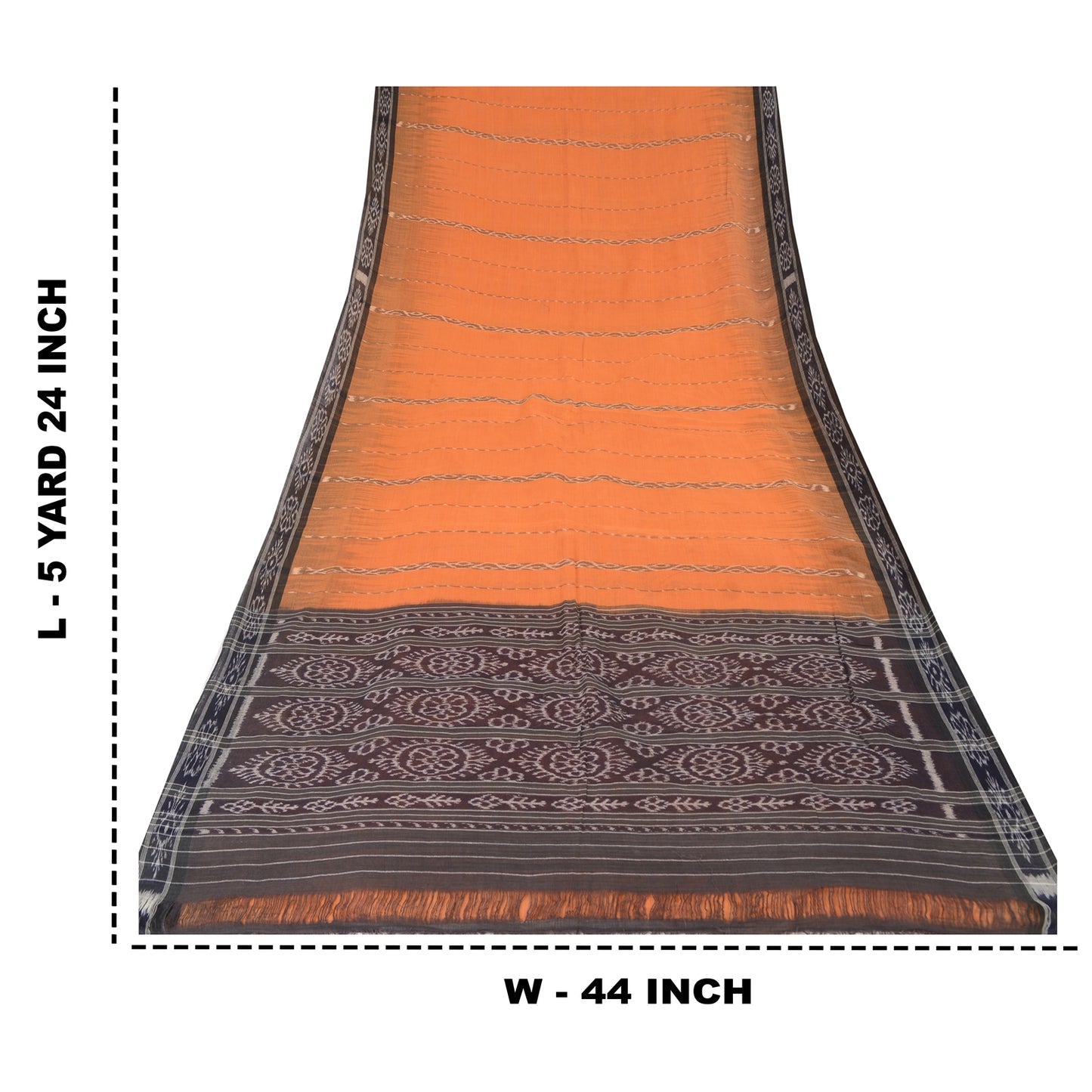 Sanskriti Vintage Saree Orange Odisha Hand Woven Ikat Pure Cotton Sari Sustainable Fabric