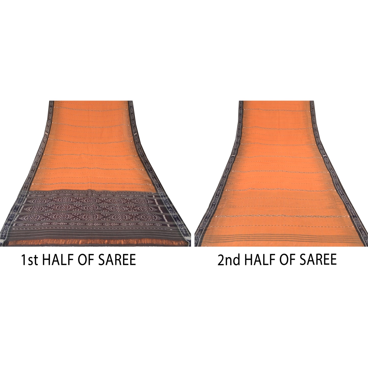 Sanskriti Vintage Saree Orange Odisha Hand Woven Ikat Pure Cotton Sari Sustainable Fabric