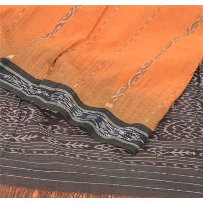 Sanskriti Vintage Saree Orange Odisha Hand Woven Ikat Pure Cotton Sari Sustainable Fabric