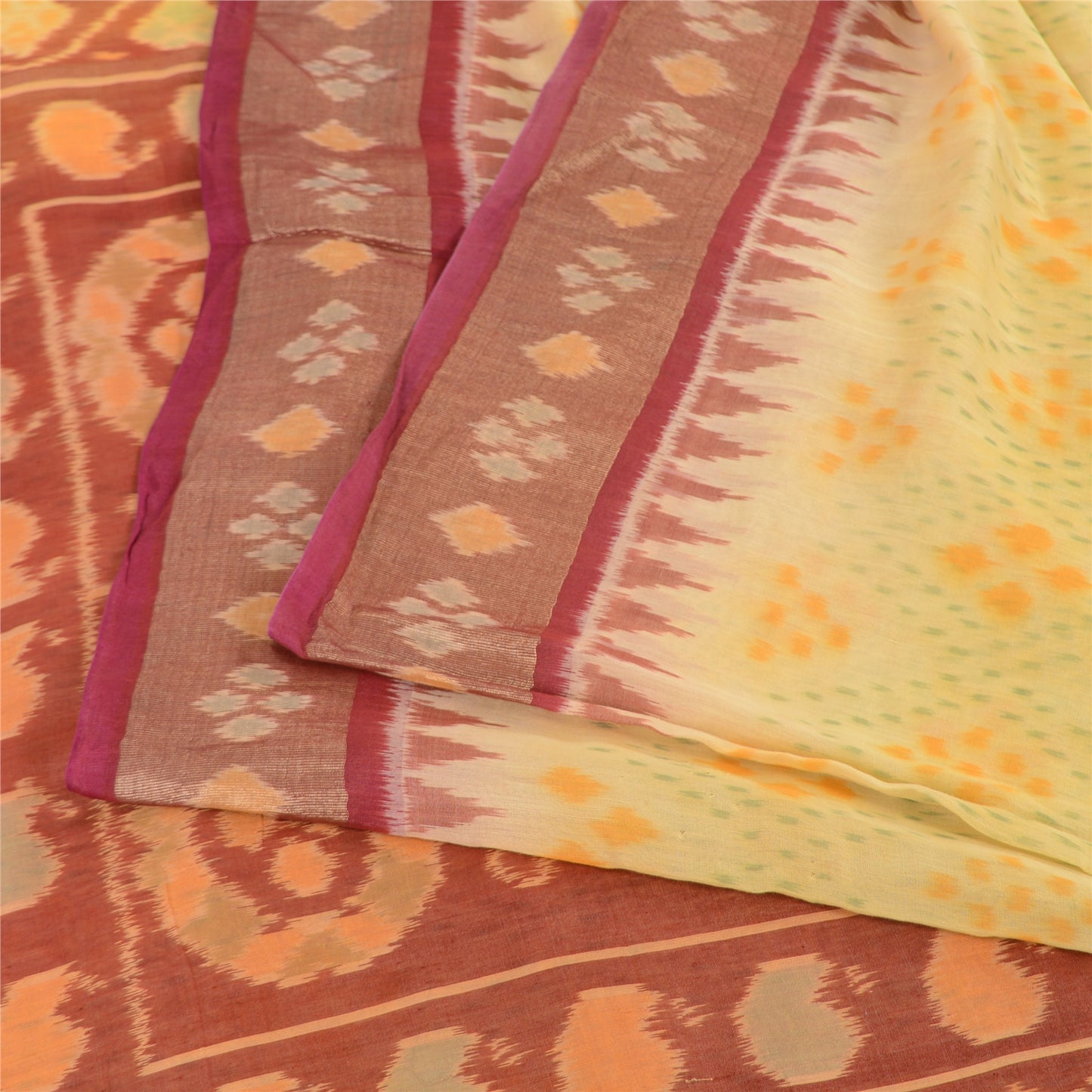 Sanskriti Vintage Saree Rare Odisha Hand Woven Ikat Cotton Silk Sari 5yd Sustainable Fabric