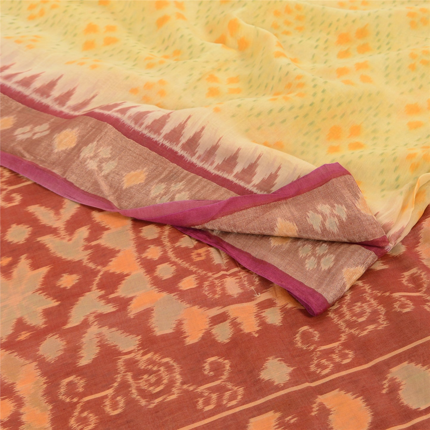 Sanskriti Vintage Saree Rare Odisha Hand Woven Ikat Cotton Silk Sari 5yd Sustainable Fabric