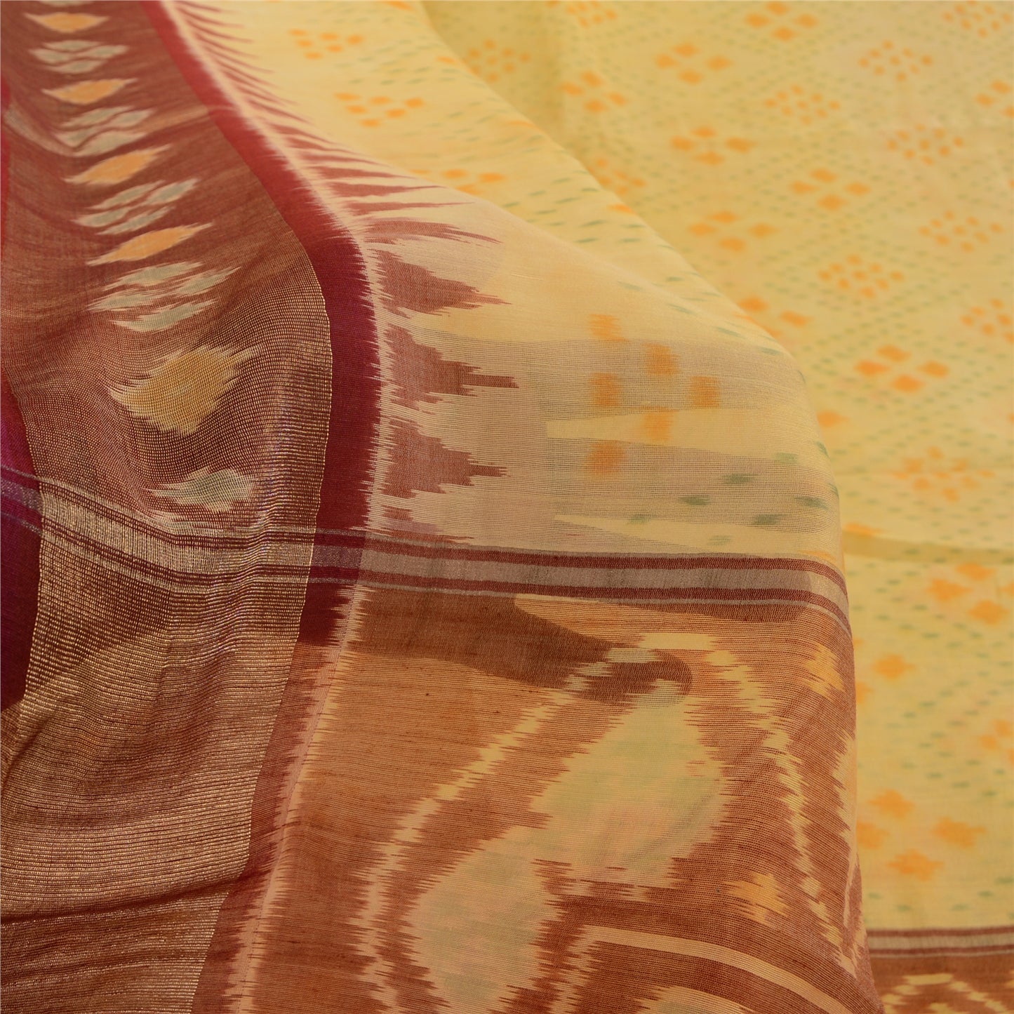 Sanskriti Vintage Saree Rare Odisha Hand Woven Ikat Cotton Silk Sari 5yd Sustainable Fabric