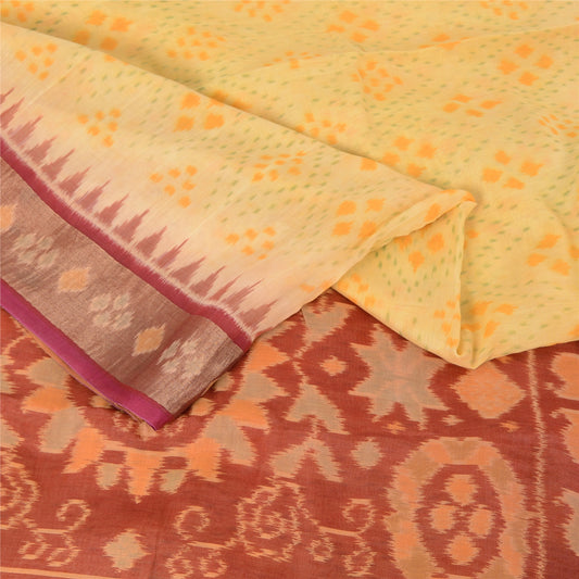 Sanskriti Vintage Saree Rare Odisha Hand Woven Ikat Cotton Silk Sari 5yd Sustainable Fabric