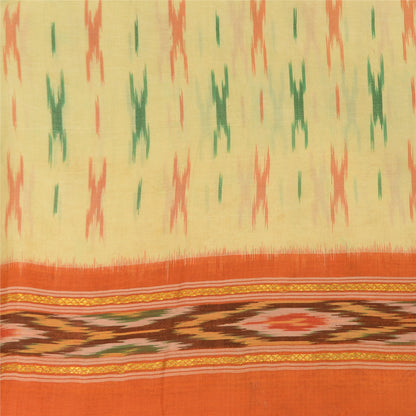 Sanskriti Vintage Sarees Cream Pochampally Hand Woven Ikat Pure Silk Sari Sustainable Fabric