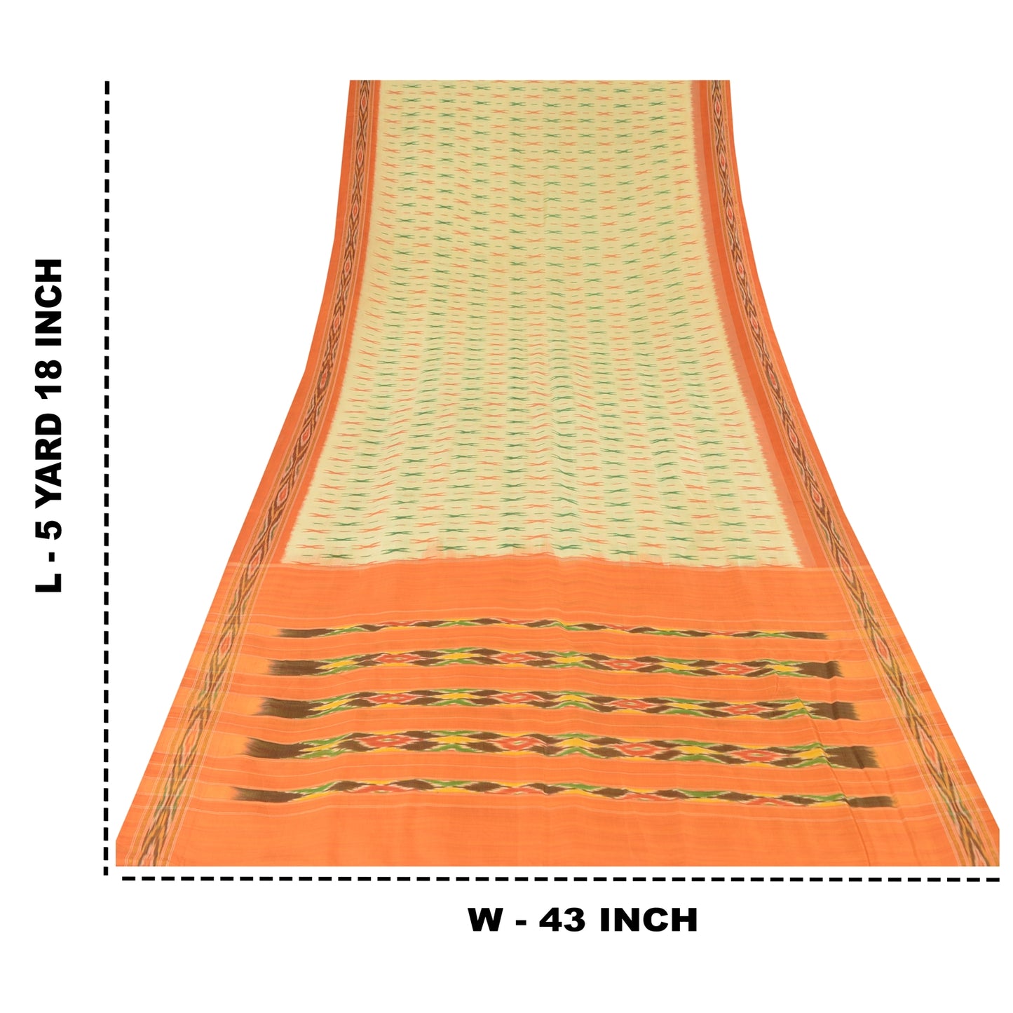 Sanskriti Vintage Sarees Cream Pochampally Hand Woven Ikat Pure Silk Sari Sustainable Fabric