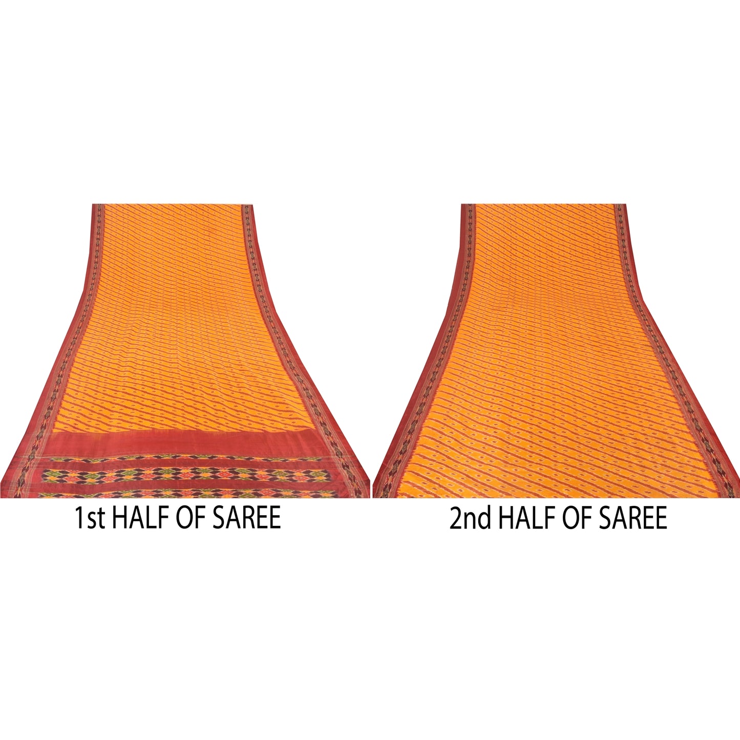 Sanskriti Vintage Sarees Pochampally Hand Woven Ikat 100% Pure Silk Sari Fabric