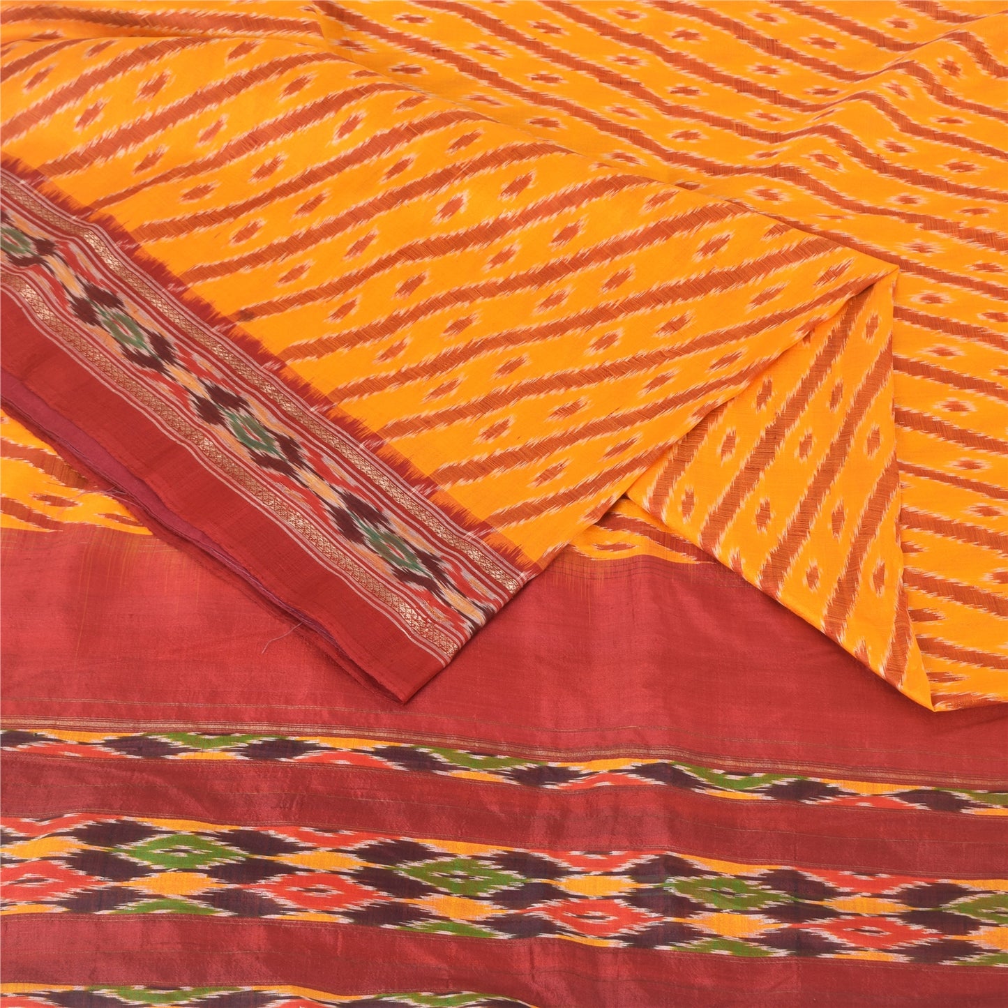Sanskriti Vintage Sarees Pochampally Hand Woven Ikat 100% Pure Silk Sari Fabric