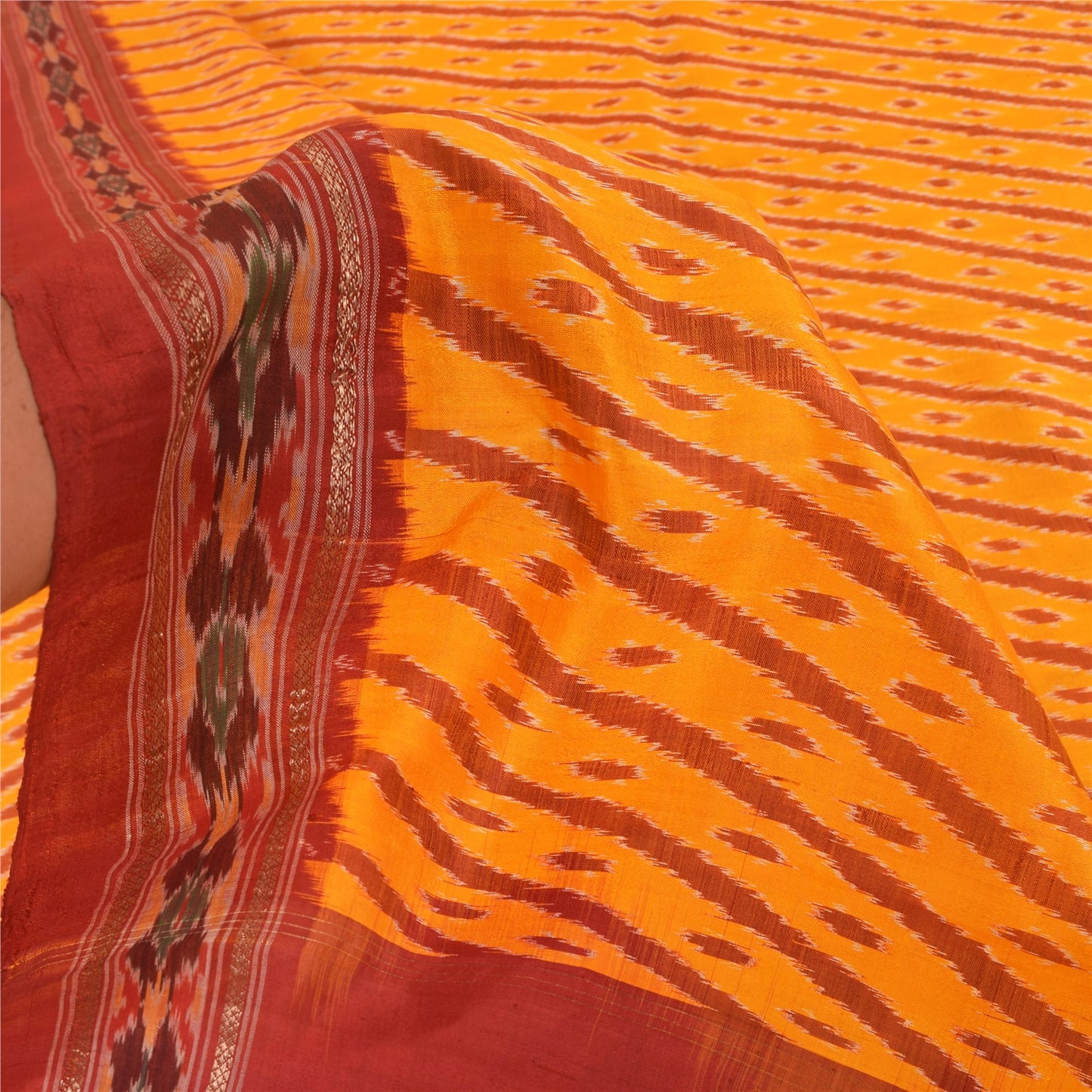 Sanskriti Vintage Sarees Pochampally Hand Woven Ikat 100% Pure Silk Sari Fabric