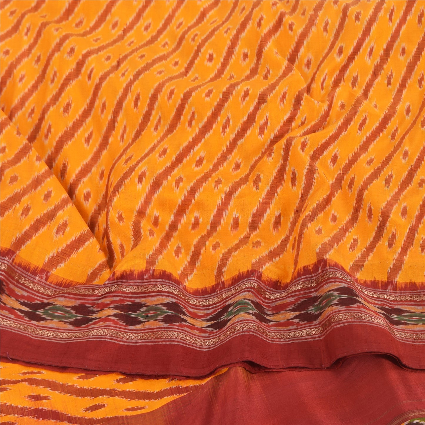 Sanskriti Vintage Sarees Pochampally Hand Woven Ikat 100% Pure Silk Sari Fabric
