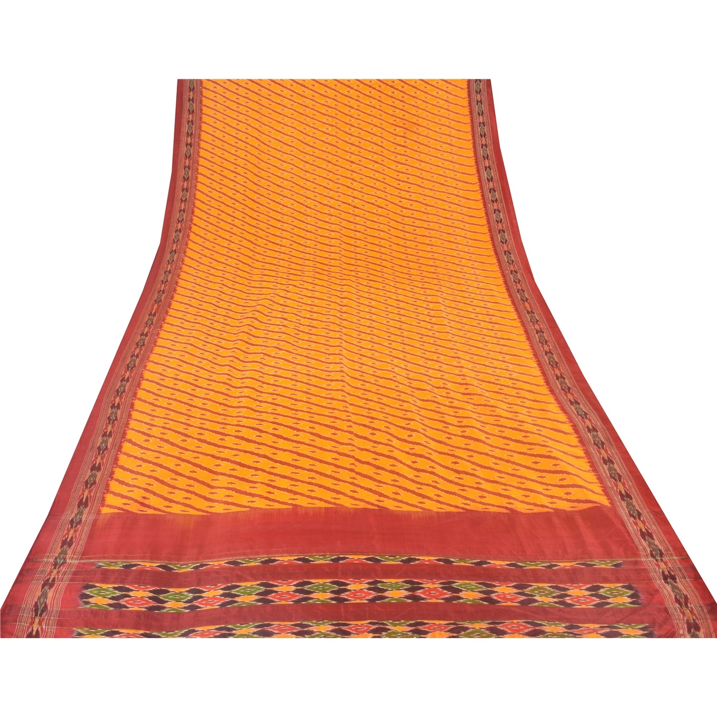 Sanskriti Vintage Sarees Pochampally Hand Woven Ikat 100% Pure Silk Sari Fabric