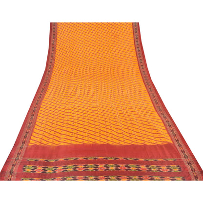 Sanskriti Vintage Sarees Pochampally Hand Woven Ikat 100% Pure Silk Sari Fabric