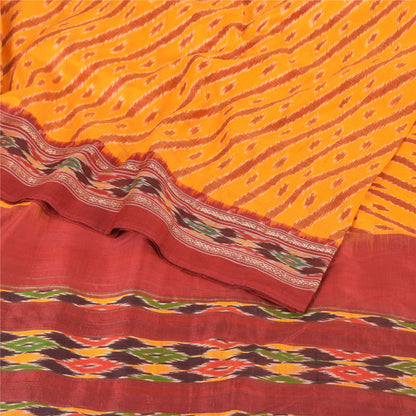 Sanskriti Vintage Sarees Pochampally Hand Woven Ikat 100% Pure Silk Sari Fabric