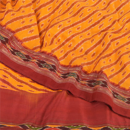 Sanskriti Vintage Sarees Pochampally Hand Woven Ikat 100% Pure Silk Sari Fabric