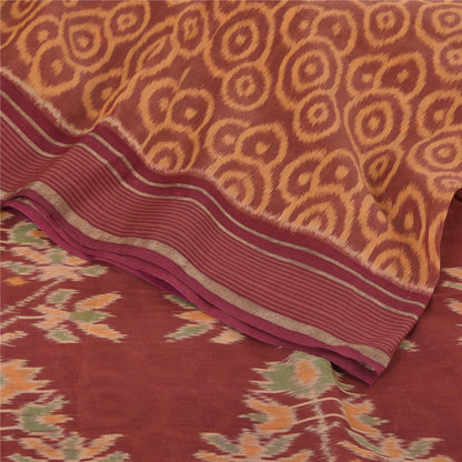 Sanskriti Vintage Saree Brown Sambhalpuri HandWoven Ikat Pure Cotton Sari Sustainable Fabric