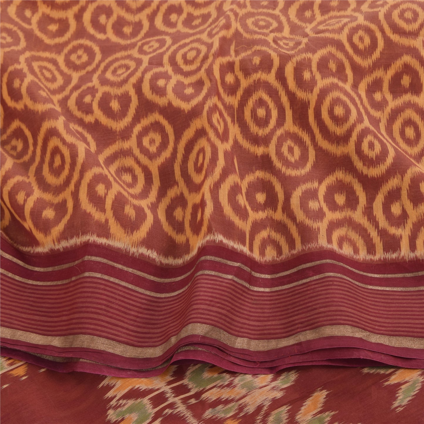 Sanskriti Vintage Saree Brown Sambhalpuri HandWoven Ikat Pure Cotton Sari Sustainable Fabric