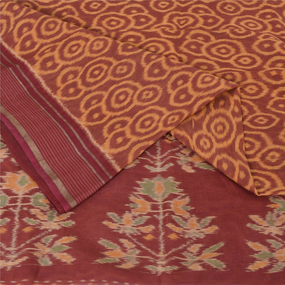 Sanskriti Vintage Saree Brown Sambhalpuri HandWoven Ikat Pure Cotton Sari Sustainable Fabric