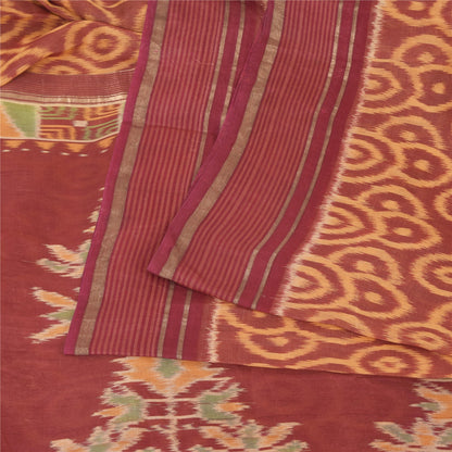 Sanskriti Vintage Saree Brown Sambhalpuri HandWoven Ikat Pure Cotton Sari Sustainable Fabric