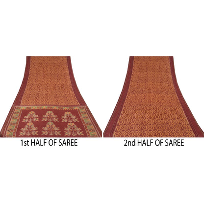Sanskriti Vintage Saree Brown Sambhalpuri HandWoven Ikat Pure Cotton Sari Sustainable Fabric