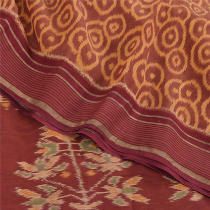 Sanskriti Vintage Saree Brown Sambhalpuri HandWoven Ikat Pure Cotton Sari Sustainable Fabric