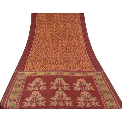 Sanskriti Vintage Saree Brown Sambhalpuri HandWoven Ikat Pure Cotton Sari Sustainable Fabric