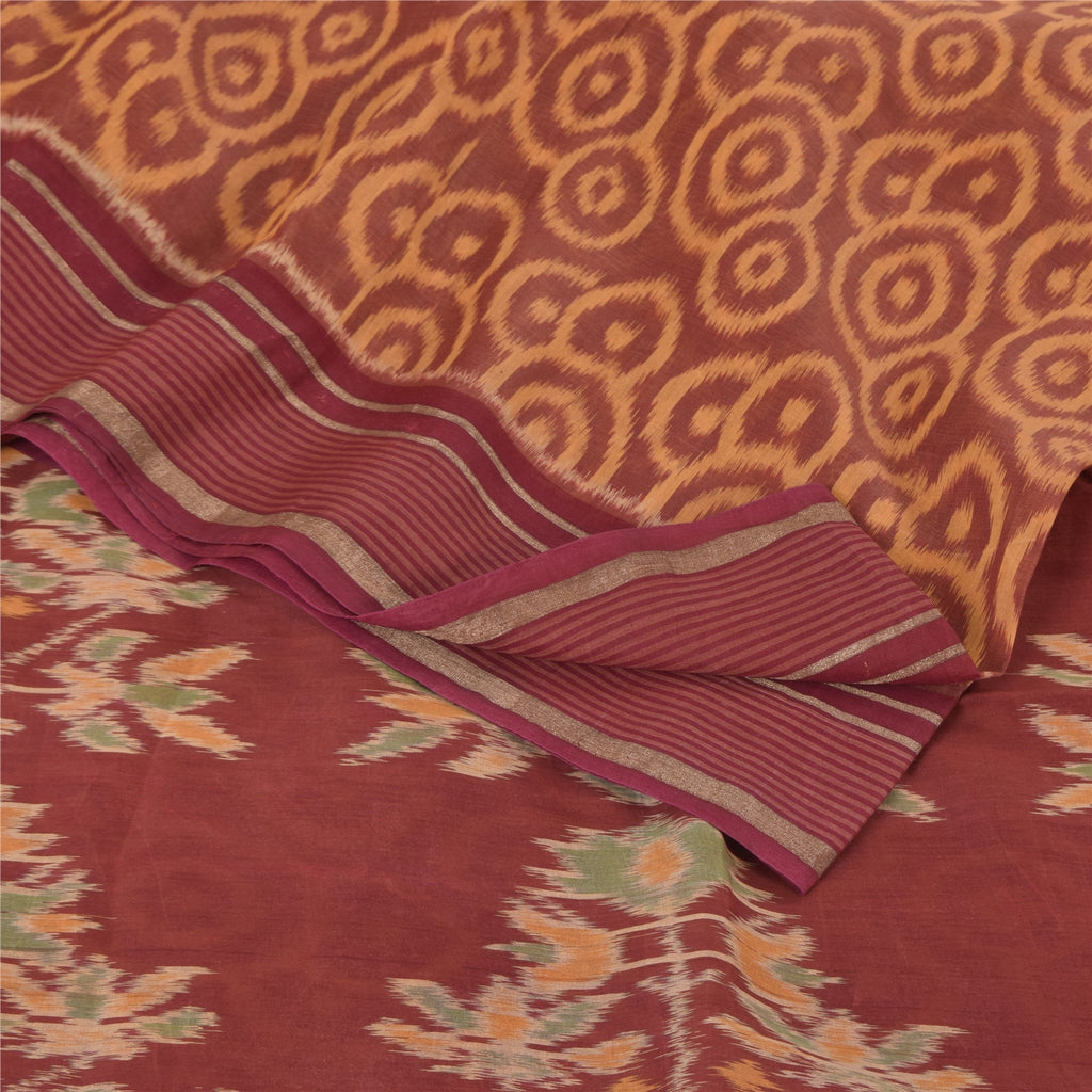 Sanskriti Vintage Saree Brown Sambhalpuri HandWoven Ikat Pure Cotton Sari Sustainable Fabric