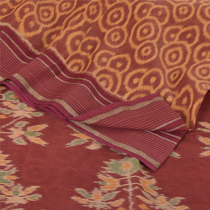 Sanskriti Vintage Saree Brown Sambhalpuri HandWoven Ikat Pure Cotton Sari Sustainable Fabric