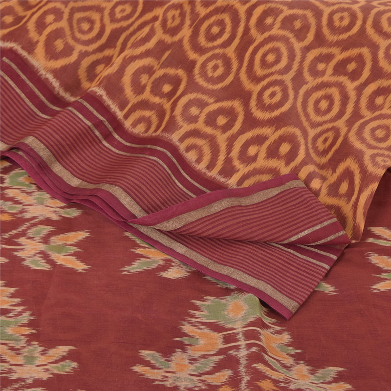 Sanskriti Vintage Sari 100% Pure Cotton Saree Brown Sambhalpuri Handwoven Ikat 5yd Craft Fabric upholstery fabric