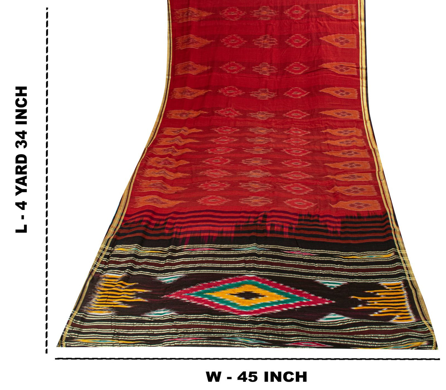 Sanskriti Vintage Red Pure Cotton Saree Ikat Hand Woven Pochampally 4.5+Yd Sari