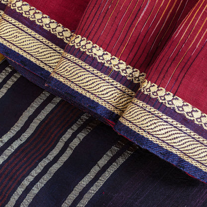 Sanskriti Vintage Red Pure Cotton Saree Ikat Hand Woven Pochampally 4.5+Yd Sari
