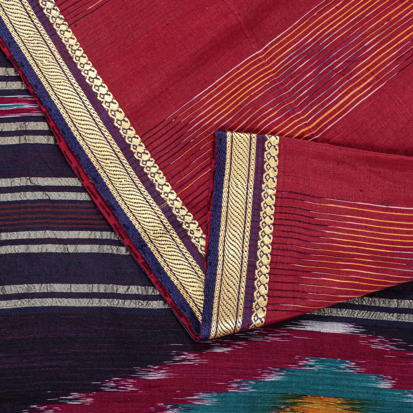 Sanskriti Vintage Red Pure Cotton Saree Ikat Hand Woven Pochampally 4.5+Yd Sari
