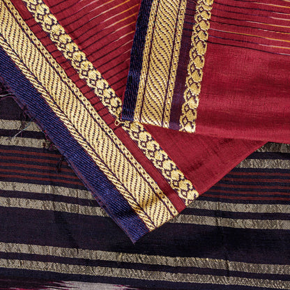 Sanskriti Vintage Red Pure Cotton Saree Ikat Hand Woven Pochampally 4.5+Yd Sari